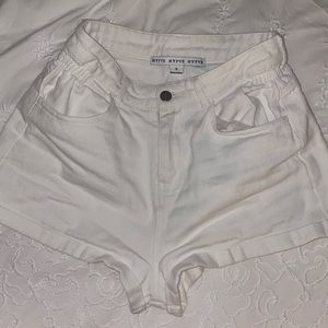 white denim jean shorts